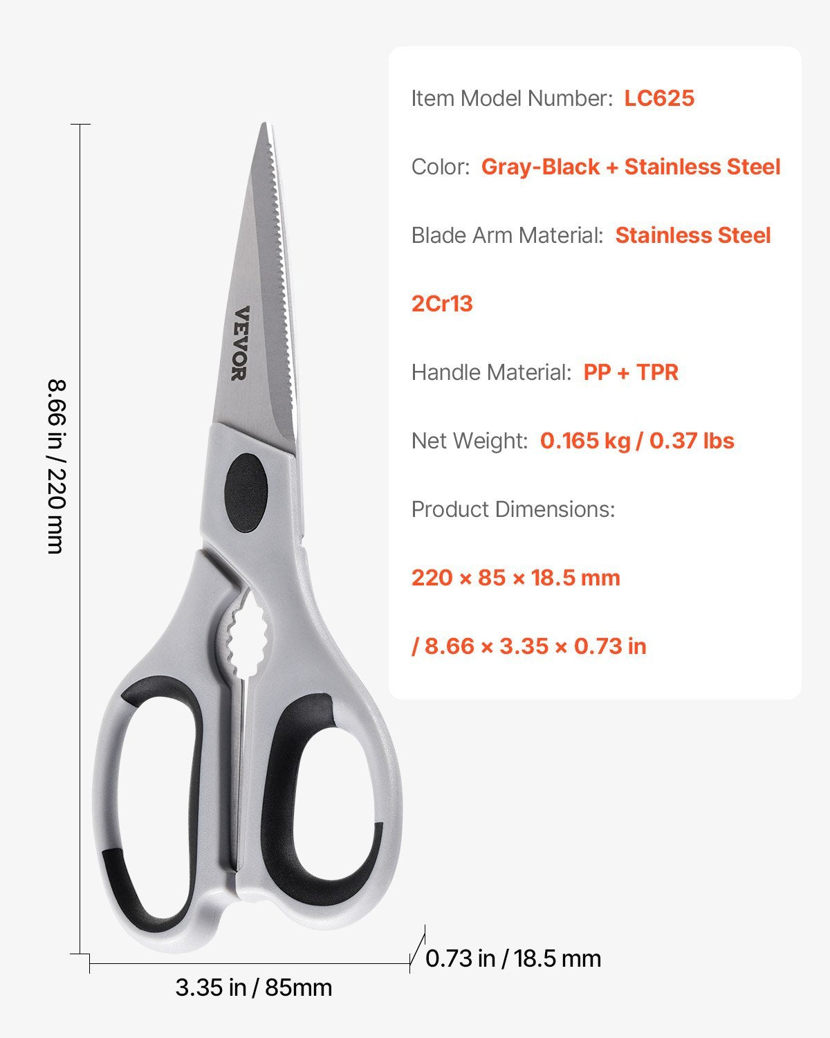 Kitchen Scissors Stainless Steel Kitchen Shears Protective Sheath Grey